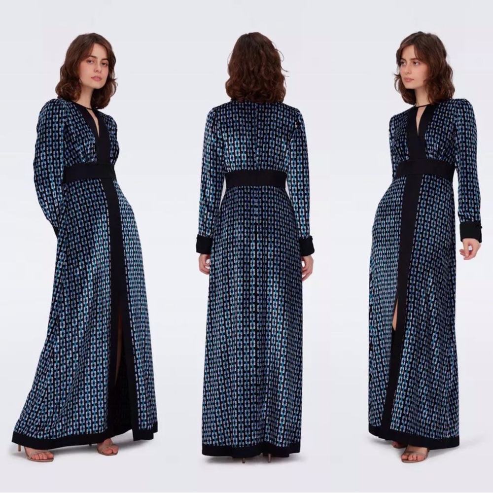 NWT DIANE VON FURSTENBERG DVF Libby Dress In Chain Geo Maxi